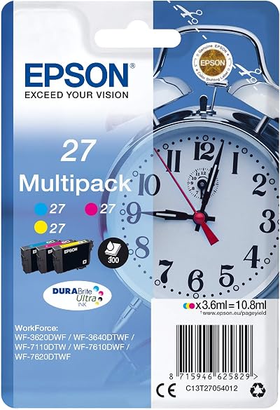 Epson T270540 3 Pack Alarm Clocks Ink Cartridge Yellow Magenta Cyan for