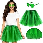PLULON Tutu 5 Layers Skirt for Women Adults with Heart Sunglasses, Neon Princess Tutus Skirt for Bachelorette Music Festivals