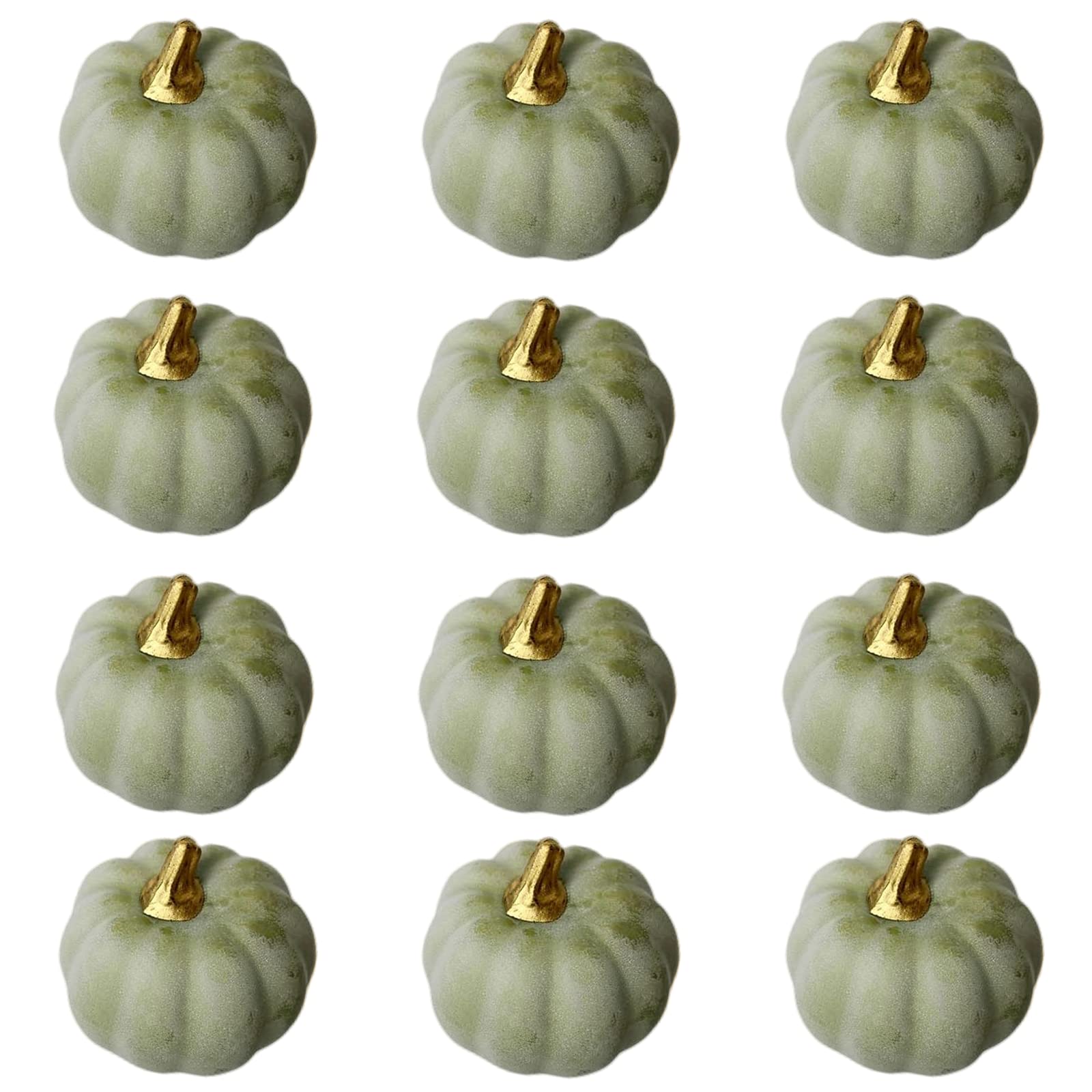12Pcs Green Autumn Artificial Pumpkins Set,Bulk Decoration Faux Harvest Pumpkin Fake Mini Foam Pumpkins,Halloween Pumpkin Decoration for Crafts Fall Wedding Halloween Party Decor Home Decoration
