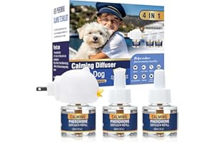 LKBHGF Dog Pheromone Calming Diffuser 4 In 1 Appeasing Pet Pheromones Diffuser to Calm Kit (Plug in+ 3 Pack 48ml Refill) for Anxiety Relief Reduce Barking Aggression Fighting Stress 90 Day Supply(Tasteless)