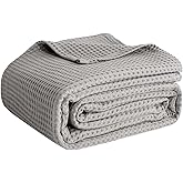 100% Cotton Blankets Queen Size for Bed - Waffle Weave Blankets for Summer, Lightweight and Breathable Soft Woven Blanket for Spring, White, 90x90 Inches (Light Grey, King (90" x 108"))