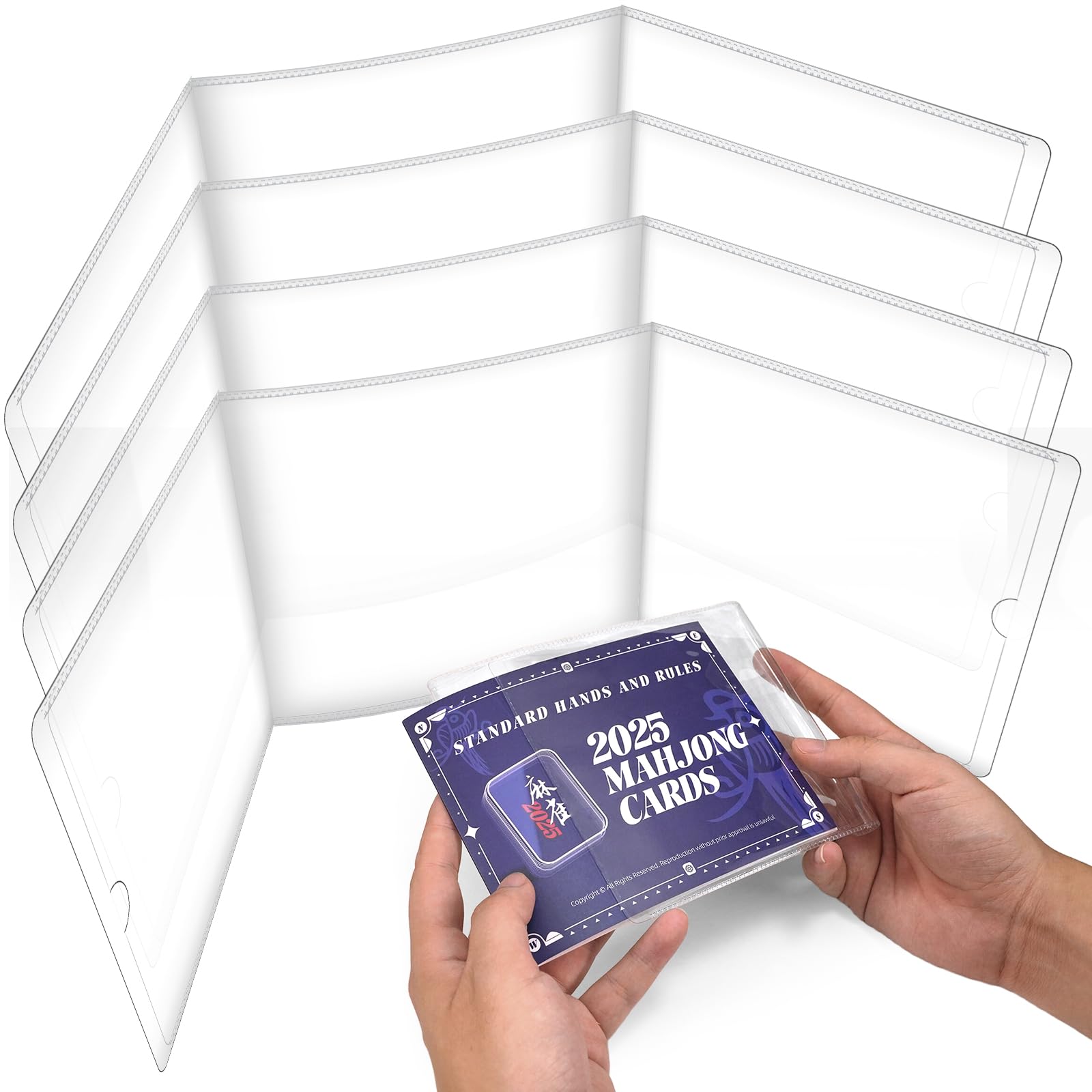 Photo 1 of 2025 Mahjong Card Sleeve Holder, Fit Large Print Size(6 1/8”x4 3/4”), Durable Protective Cover Holder, Mahjong Card Protector Set (Transparent -4Pack)