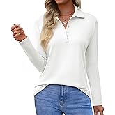 Tankaneo Womens Long Sleeve Polo Shirts Business Work Casual V Neck Collared Tops Button Down Loose Fit Tees Shirts