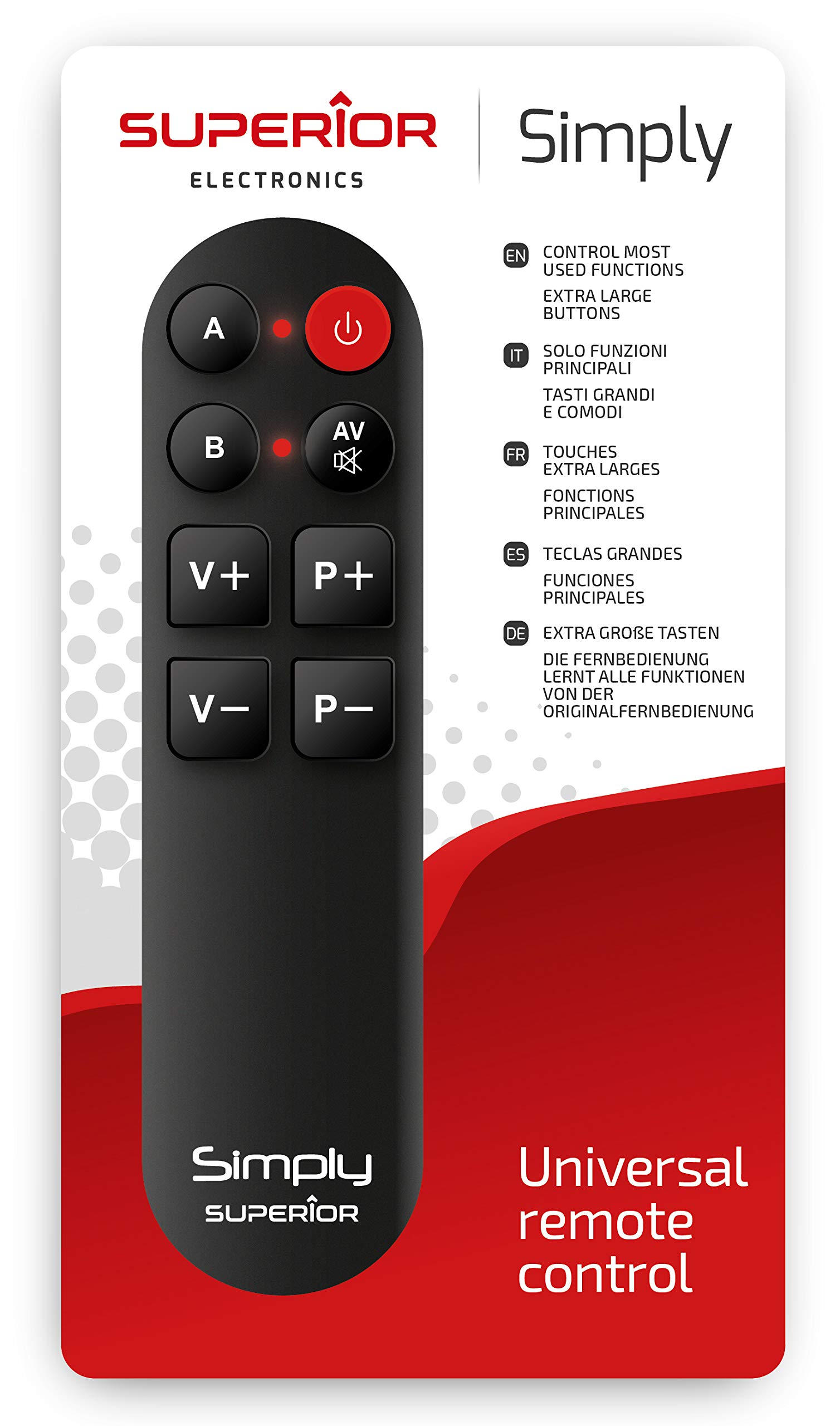 Superior Electronics SIMPLY, Universal Learning Remote Control with Two Memory Banks, Ideal for Seniors and Hotels, Requires Original Remote for Programming, Black, SUPTLB001