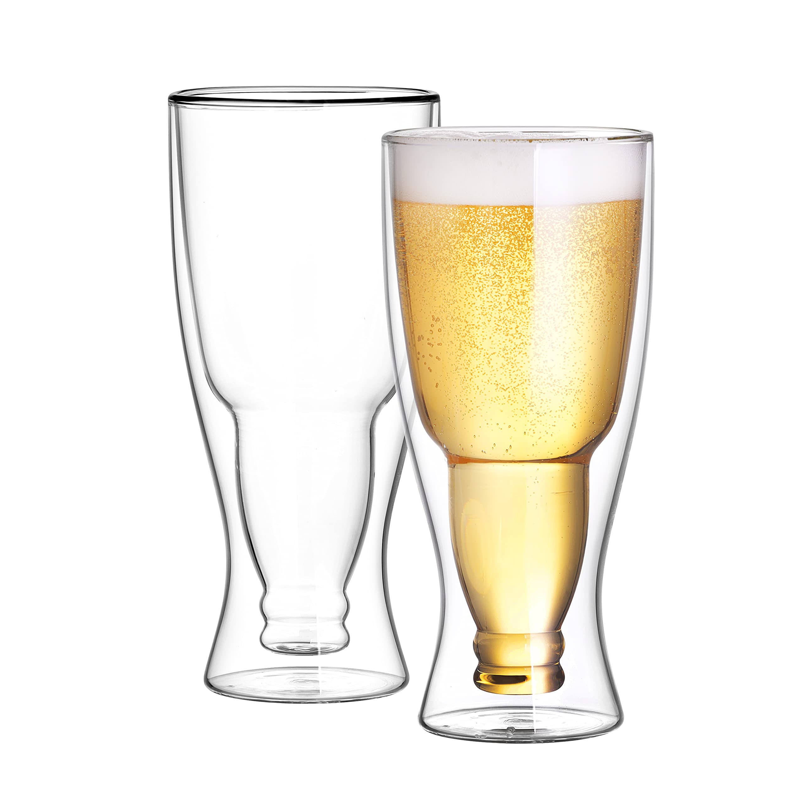 CNGLASS Beer Glasses 13.5OZ/400ML,Double Wall Insulated Upside Down Glass,Set of 2,Beer Glassware