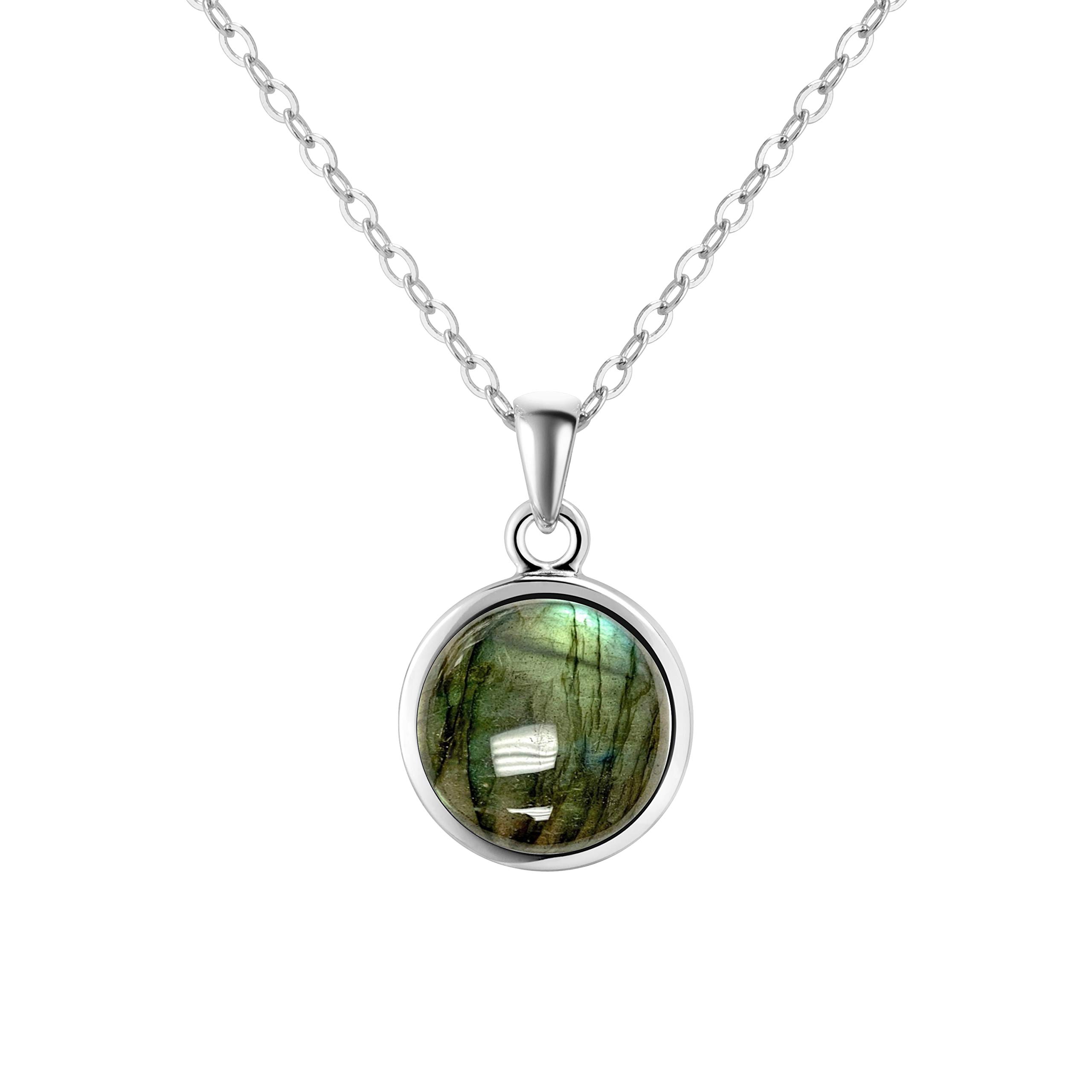 Franki Baker Dainty Irridecent Blue Green African Labradorite Gemstone Pendant Necklace on 925 Sterling Silver. Chain Length: 50cm