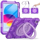SCSVPN Kids Case for iPad (A16) 11th Generation 11 inch 2025/iPad 10th Generation 10.9'' 2022, Shockproof Rugged Cover with Pencil Holder, 360° Rotate Stand & Foldable Handle, Shoulder Strap, Purple