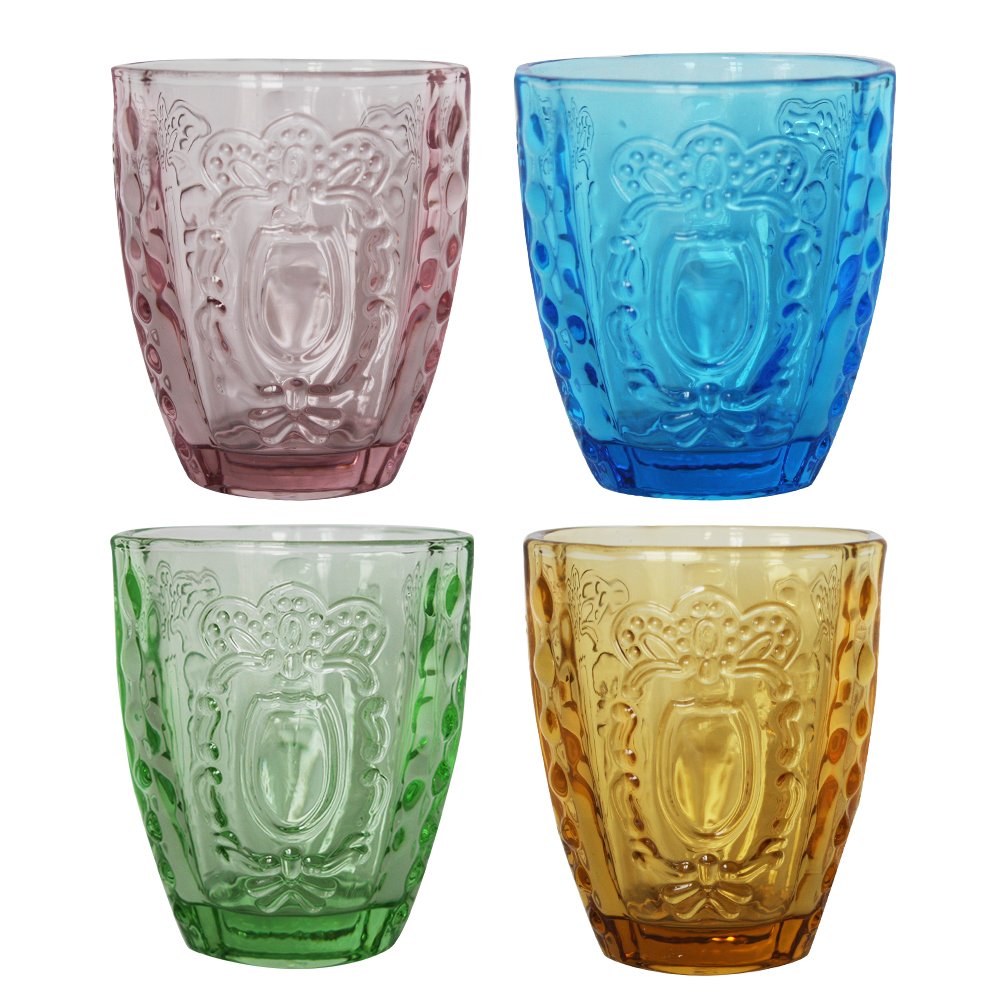 Drinking Glasses 4Pcs, Colored Premium Heavy Glassware, 12oz Multicolor Glass Tumbler Gift for