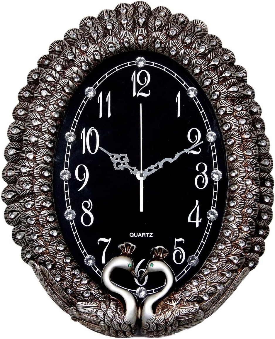 Fancy Elegant Ethnic Luxury Wall Clock Peacock W18H22 Inch