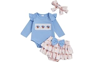 Amnnchya Newborn Baby Girl Halloween Clothes Fall Long Sleeve Romper Shirt Bow Layered Shorts Skirt Thanksgiving Outfit