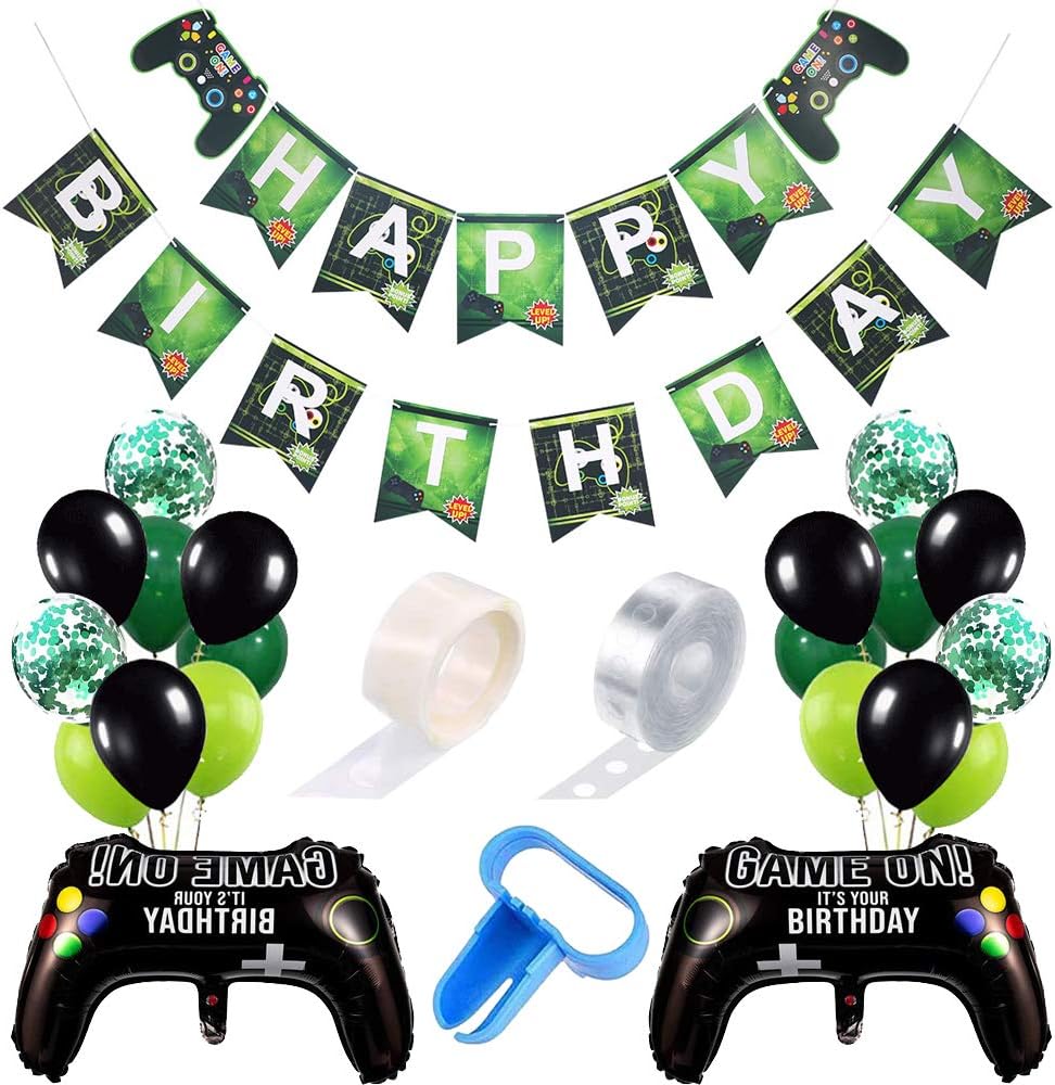 Haploon 116 Pieces Video Game Party Balloon Supplies,Video Game Party Balloons Game Controller Balloons Happy Birthday Gaming Banner Game on Welcome Hanging Decor and Game Themed for Wedding Birthday Baby Shower Decorations