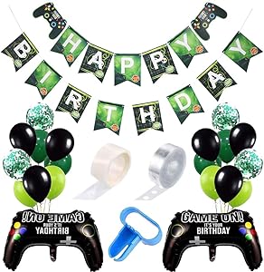 Haploon 116 Pieces Video Game Party Balloon Supplies,Video Game Party Balloons Game Controller Balloons Happy Birthday Gaming Banner Game on Welcome Hanging Decor and Game Themed for Wedding Birthday Baby Shower Decorations