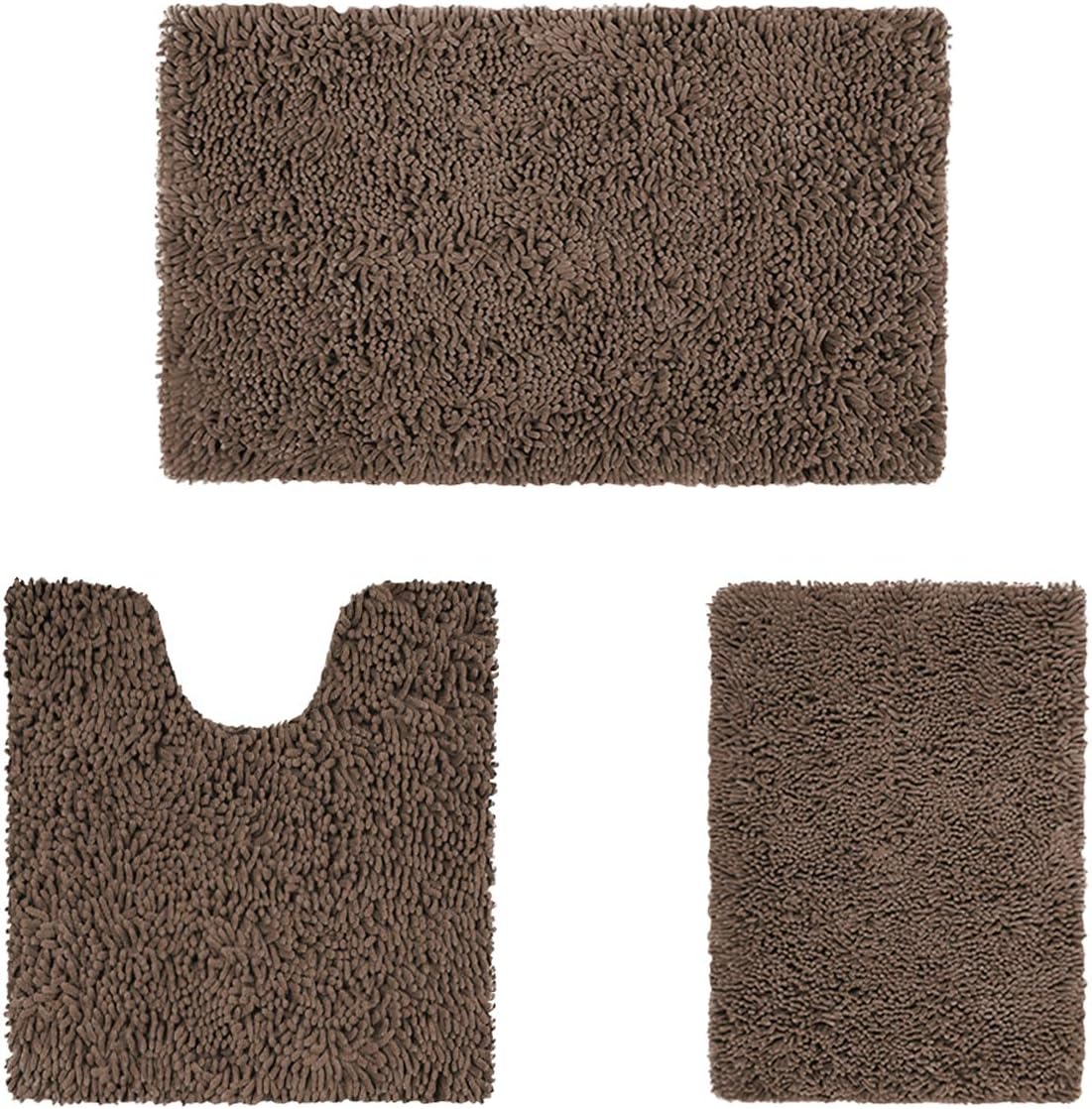 HOMEIDEAS 3 Pieces Bathroom Rugs Set Ultra Soft Non Slip and Absorbent Chenille Bath Rug, Grey Bathroom Rugs Plush Bath Mats for Tub, Shower, Bathroom: Kitchen & Dining