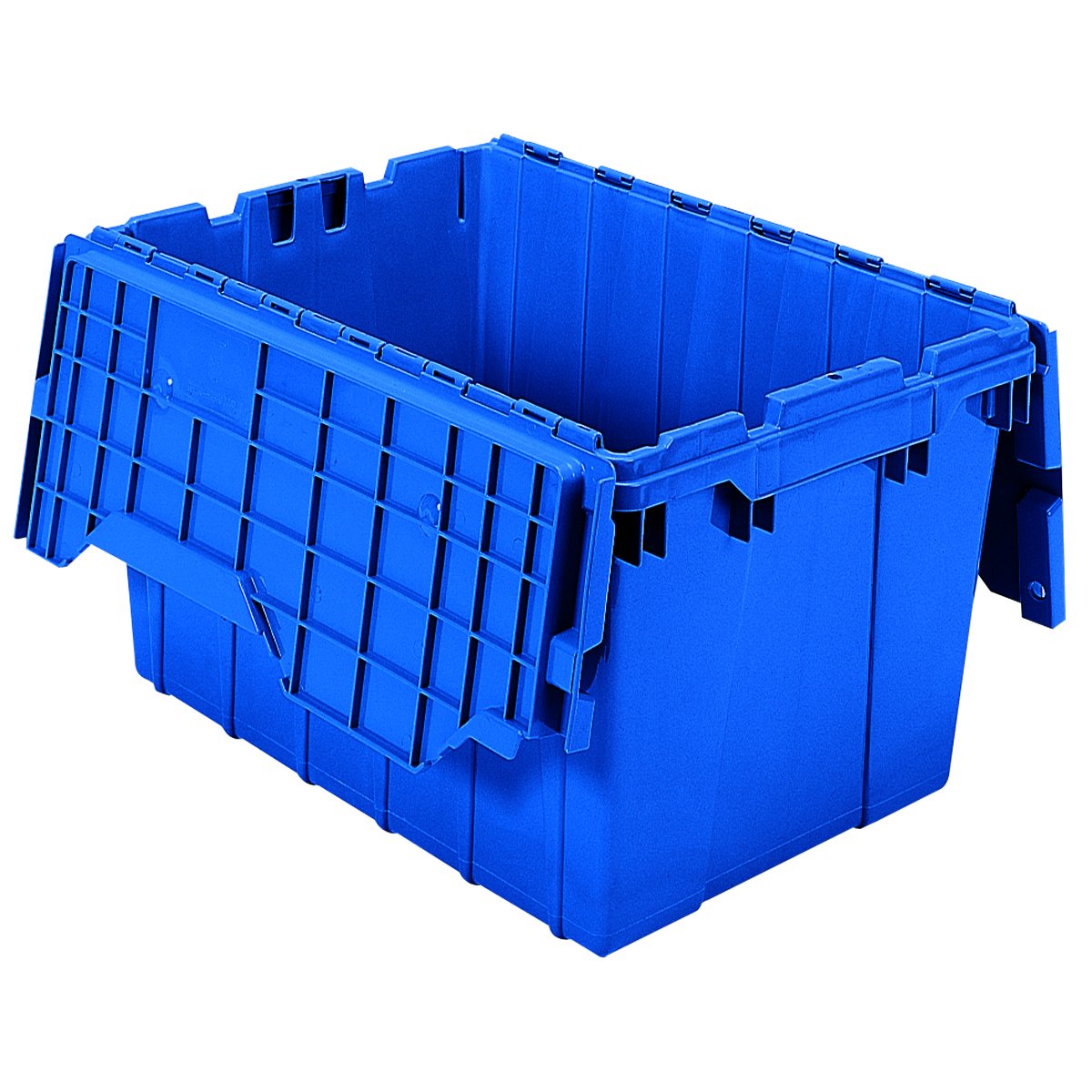 Akro-Mils 39120 Plastic Storage and Distribution Container Tote with Hinged Lid, 21.5-Inch L by 15-Inch W by 12.5-Inch H, Blue, Case of 6