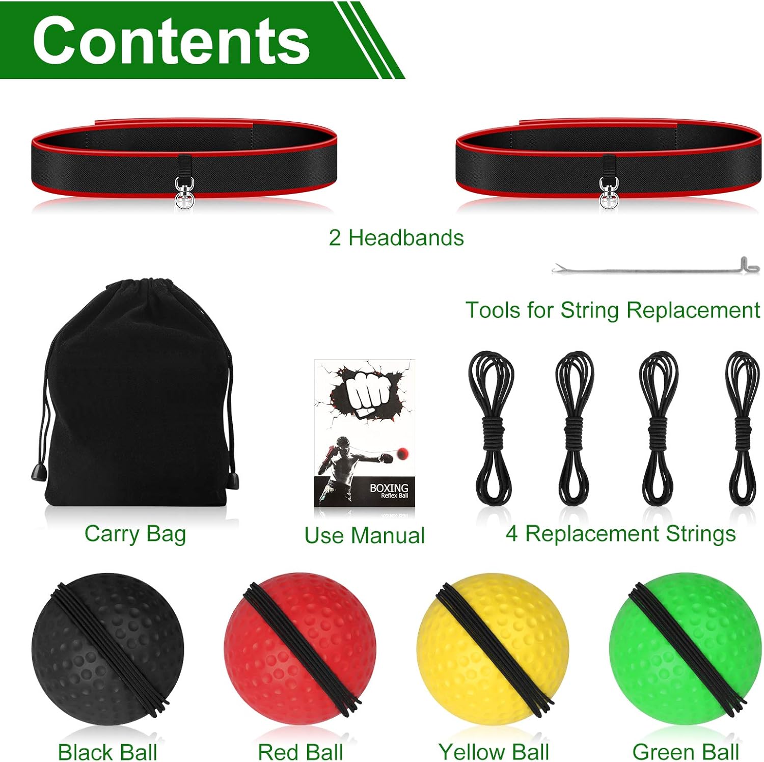 EEEKit Boxing Reflex Ball Set, 4 React Reflex Balls with 2 Adjustable Headbands, 3 Difficulty Levels Punching Balls for Hand Eye Coordination Tranining, Punching Speed, Fight Reaction : Sports & Outdoors