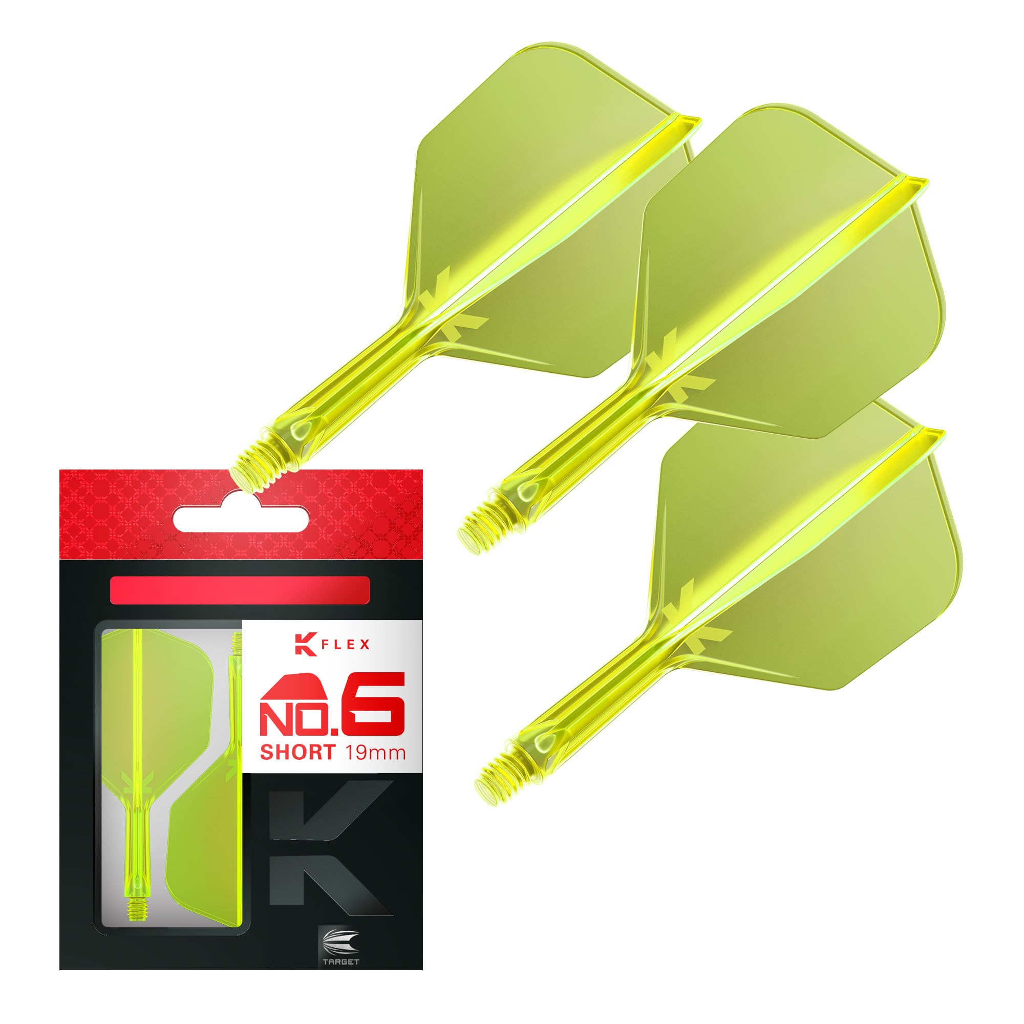 Target Darts K Flex Integrated Dart Flights And Shafts, No.6 Yellow (Short) | Pack Of 3 K-Flex - No6, Kflex All In One Moulded Dart Flight & Stem | Professional Dart Accessories