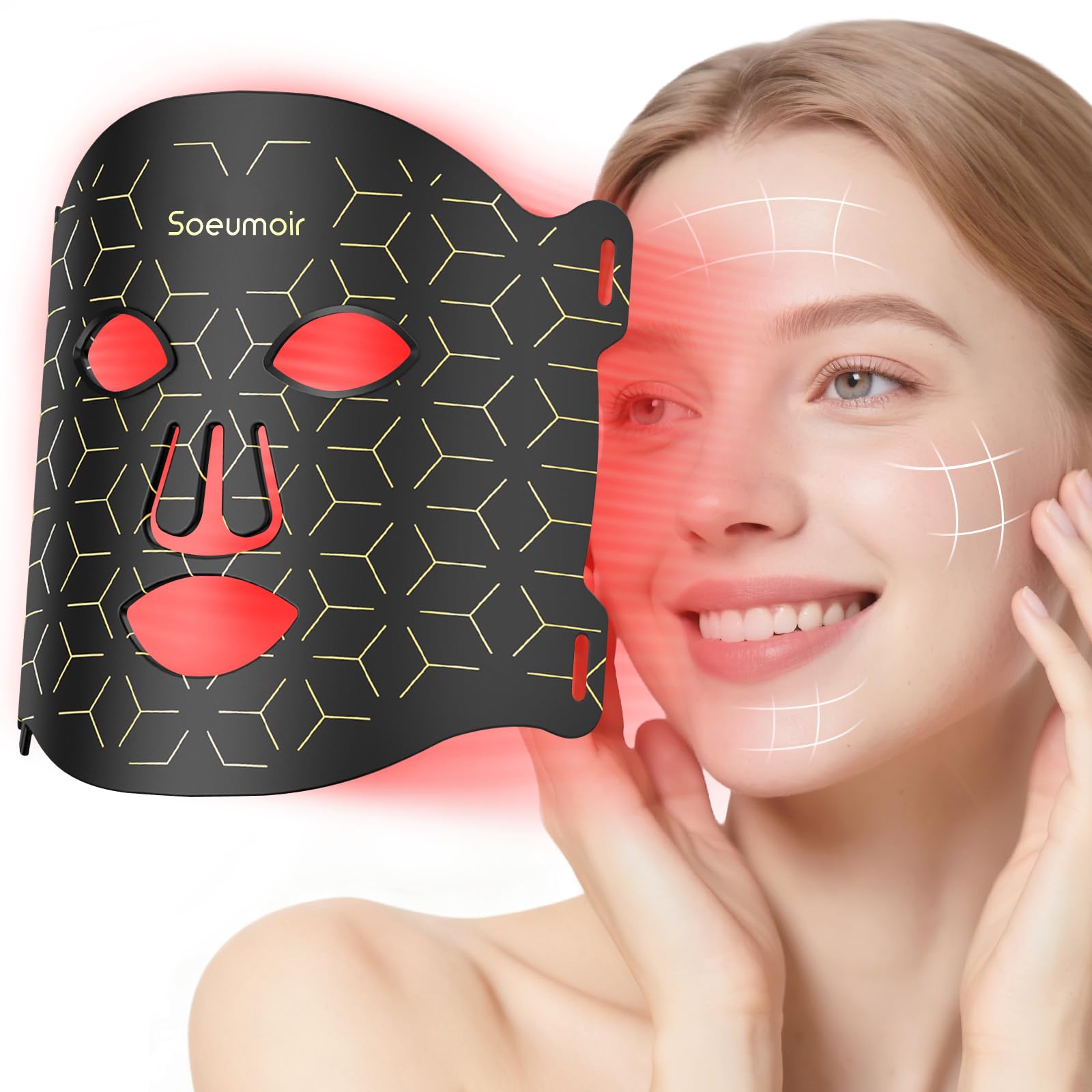 Soeumoir LED Face Mask - Red Light Therapy Mask for Acne, Reduces Fine Lines, and Skin Rejuvenation– 7 Light Modes – 850nm Near-Infrared – 108pcs LED Beads - Professional Grade Skincare at Home