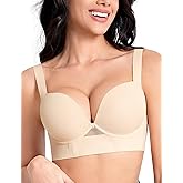 Upushall Push Up Padded Bras for Women Add 2 Cups Longline Plunge T Shirt Everyday Bra Underwire Support