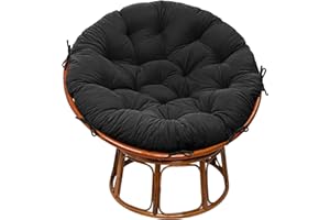 RULAER Papasan Chair Cushion,Indoor 44 Inch Tufted Durable Round Papasan Cushion with 8 Ties,Outdoor Papasan Chair Cushion Only([Velvet] Black)