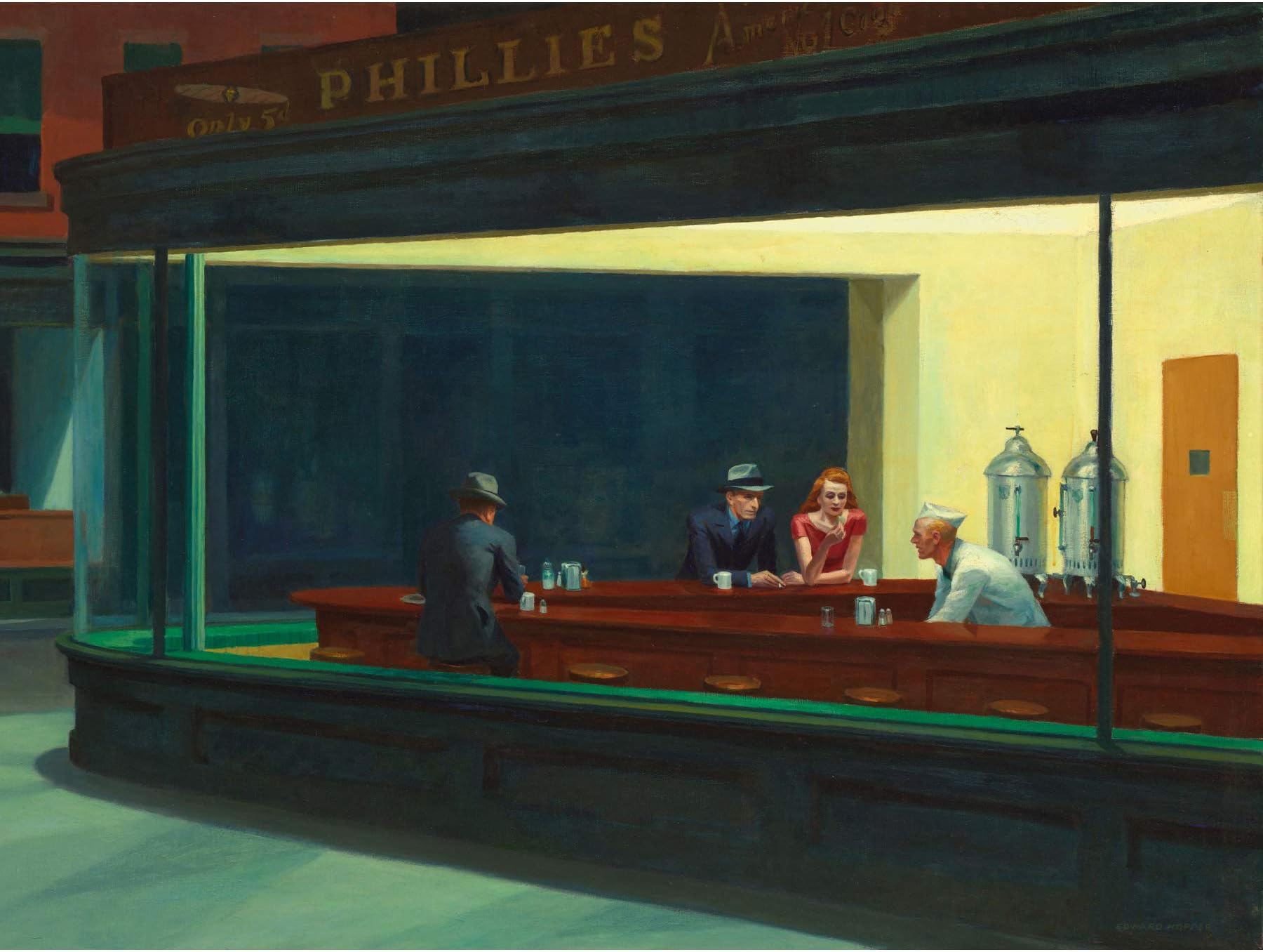 Fine Art PrintsEdward Hopper Nighthawks Iconic Painting Premium Wall Art Canvas Print 18X24 Inch, 18 x 24 inches, Green