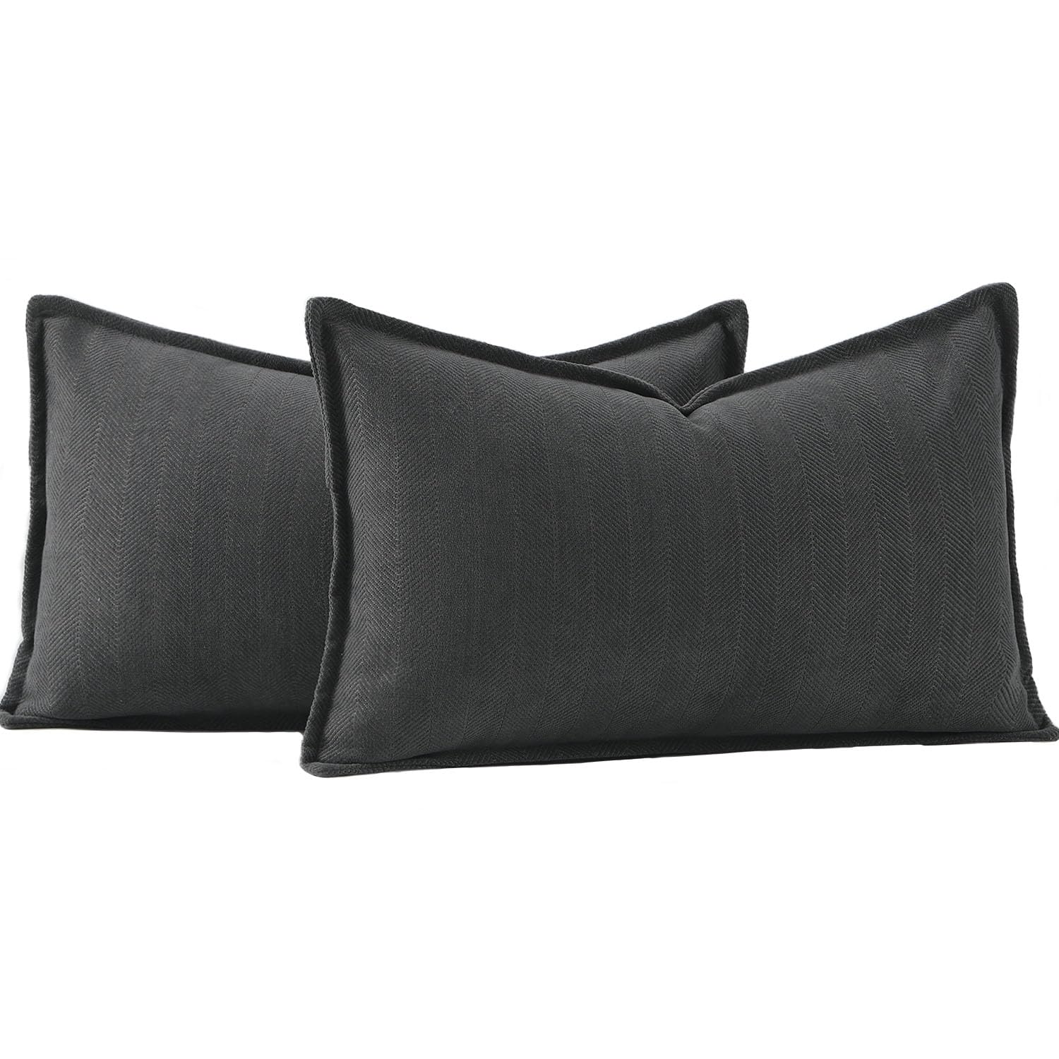 MADIZZ Textured Chenille Cushion Covers Set of 2 Super Soft Decorative Throw Pillow Covers Boho Pillowcases Modern Home Decor for Sofa Bedroom 12x20 inch, 30x50 cm, Dark Grey