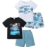 KIMI BEAR Toddler Boy Clothes Summer Outfits Kids Short Sleeve T-Shirt and Shorts 4 Piece Set 2-7 Years