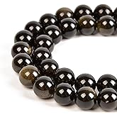 Nancybeads 36pcs 10mm Natural Black Golden Obsidian Gemstone Round Spacer Loose Stone Beads for Jewelry Making 15.5" 1 Strand (Black Golden Obsidian, 10mm 36Beads)