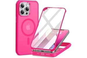 Shiiuou for iPhone 15 Pro Max Case for Women [Compatible with Magsafe] with Built-in 9H Tempered Glass Screen Protector Cover Full-Body Shockproof Matte Phone Case for iPhone 15 Pro Max, Hotpink