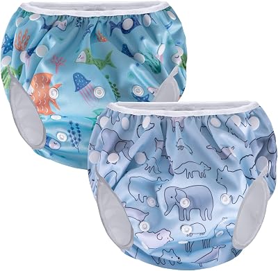 Teamoy Reusable Swim Nappies Pack of 2 Adjustable Washable Baby Diapers