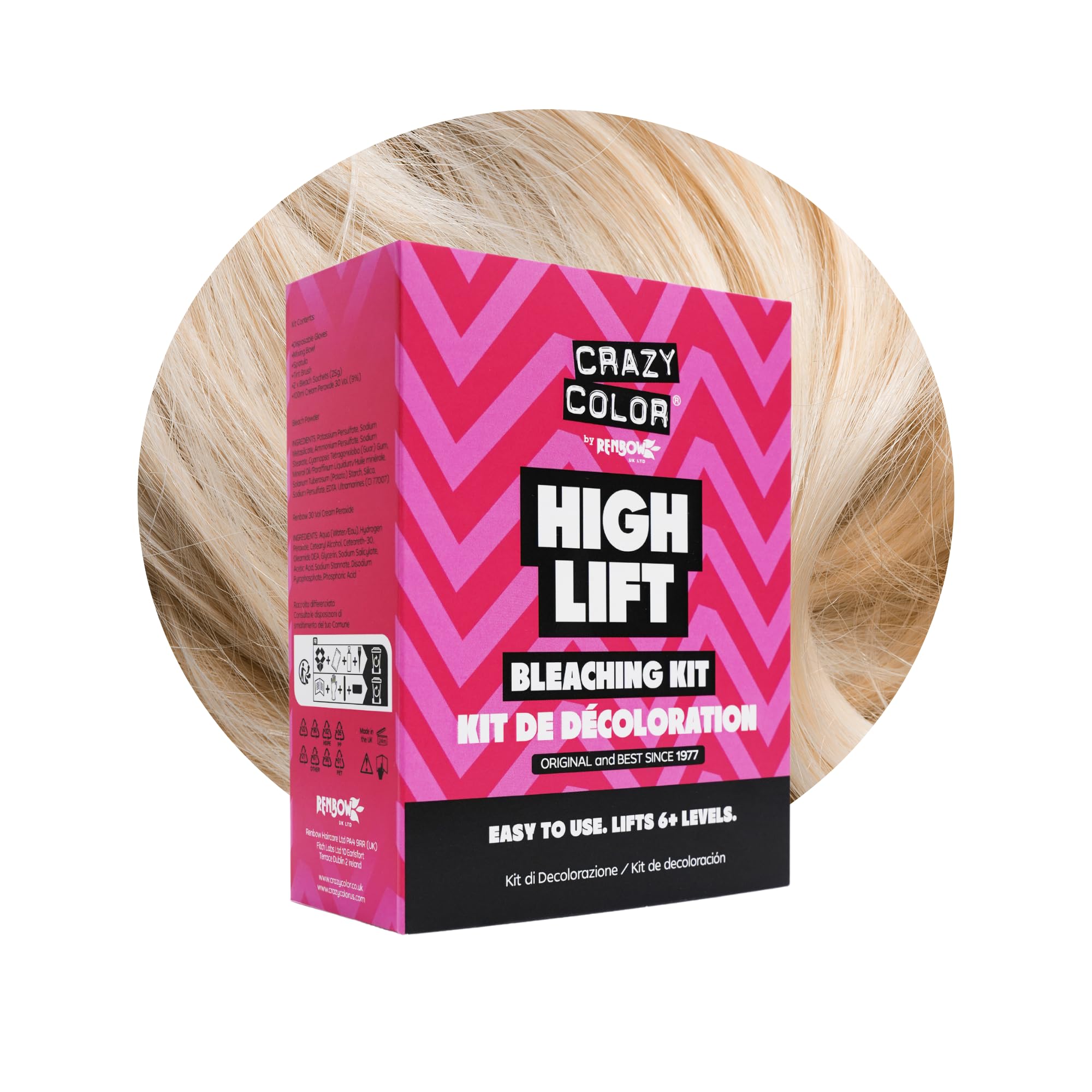 Crazy Color High Lift Bleaching Kit. Pre-lightener Powder Bleach & 30 Vol (9%) Developer | Achieve up to 6+ levels of lift. Vegan & Cruelty Free