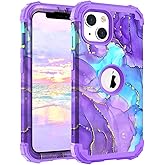 Hocase for iPhone 14 Case/iPhone 13 Case, Heavy Duty Shockproof Protection Soft Silicone Rubber+Hard Plastic Bumpers Hybrid Protective Case for iPhone 13/14 (6.1") - When Purple Meets Blue