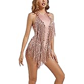 YUANTONG Sparkly Gold Rhinestone Bodysuit Women Luxury Crystals Latin Jazz Club Party Fringe Dance Costume Drag Queen Outfit