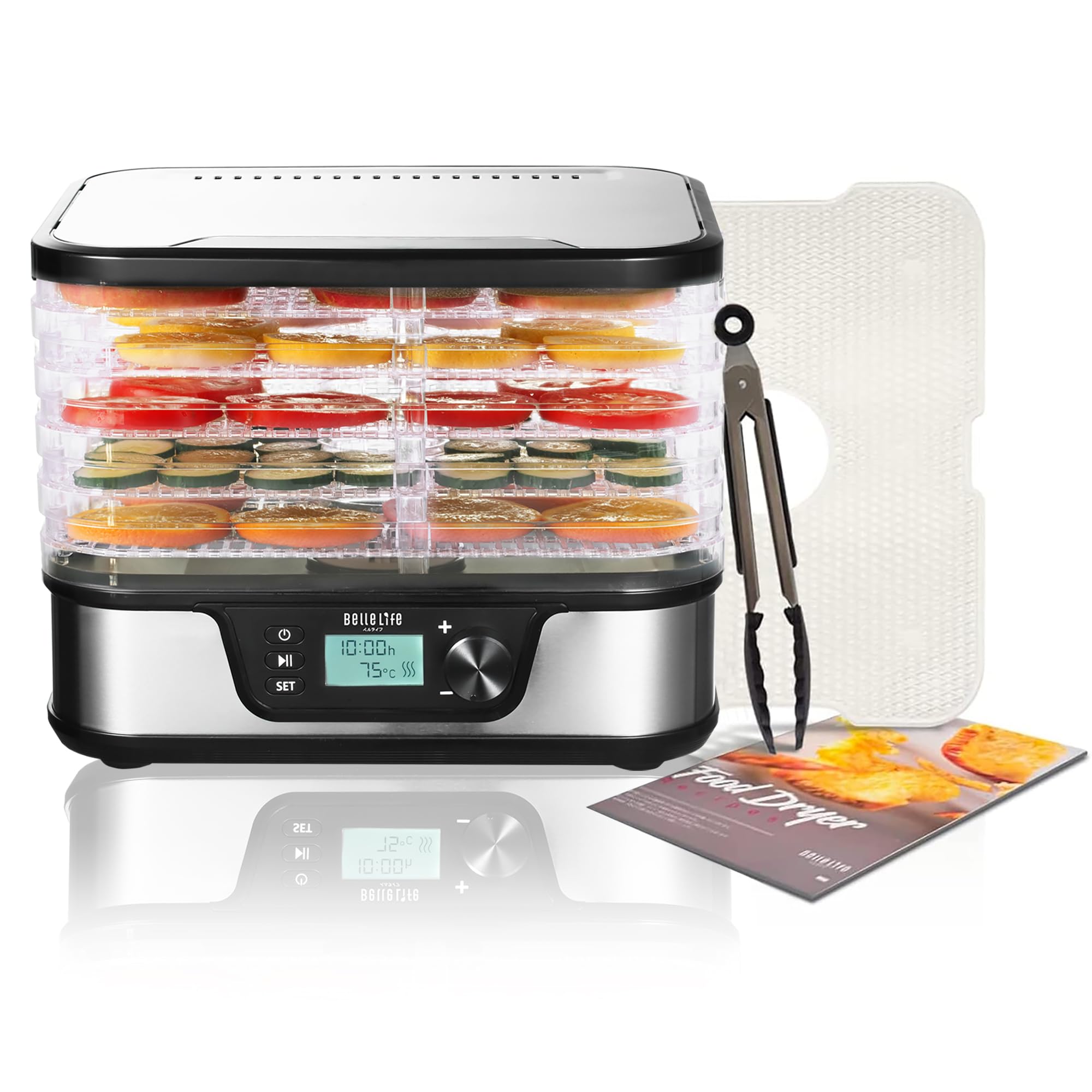 BelleLife フードドライヤー レシピ付 新しいアップグレード 食品乾燥機 野菜乾燥機 電気食品脱水機 5層大容量 35℃から75℃までの温度設定 1時間~24の時間設定 タイマー付き 無添加おやつ ドライフードメーカー 家庭用 黑 の商品画像