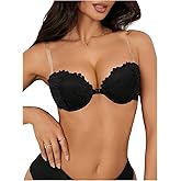 GORGLITTER Women's Lace Strapless Bra Front Closure Push Up Bandeau Underwire Bralettes