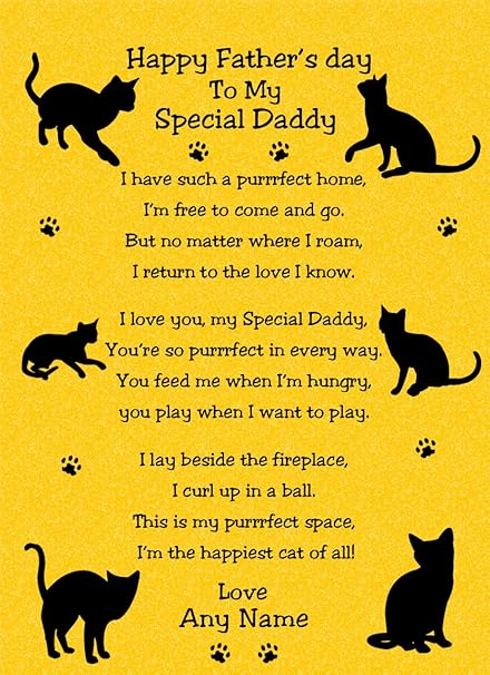 Tarjeta Personalizada Del Dia Del Padre Con Texto En Ingles El Gato Verso Poema Color Amarillo Amazon Es Oficina Y Papeleria