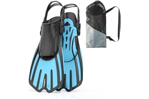 Welebar Swim Fins, Snorkel Fins with Adjustable Open Heel for Snorkeling, Diving, Swimming, Travel Size Snorkel Fins for Adult Men Women