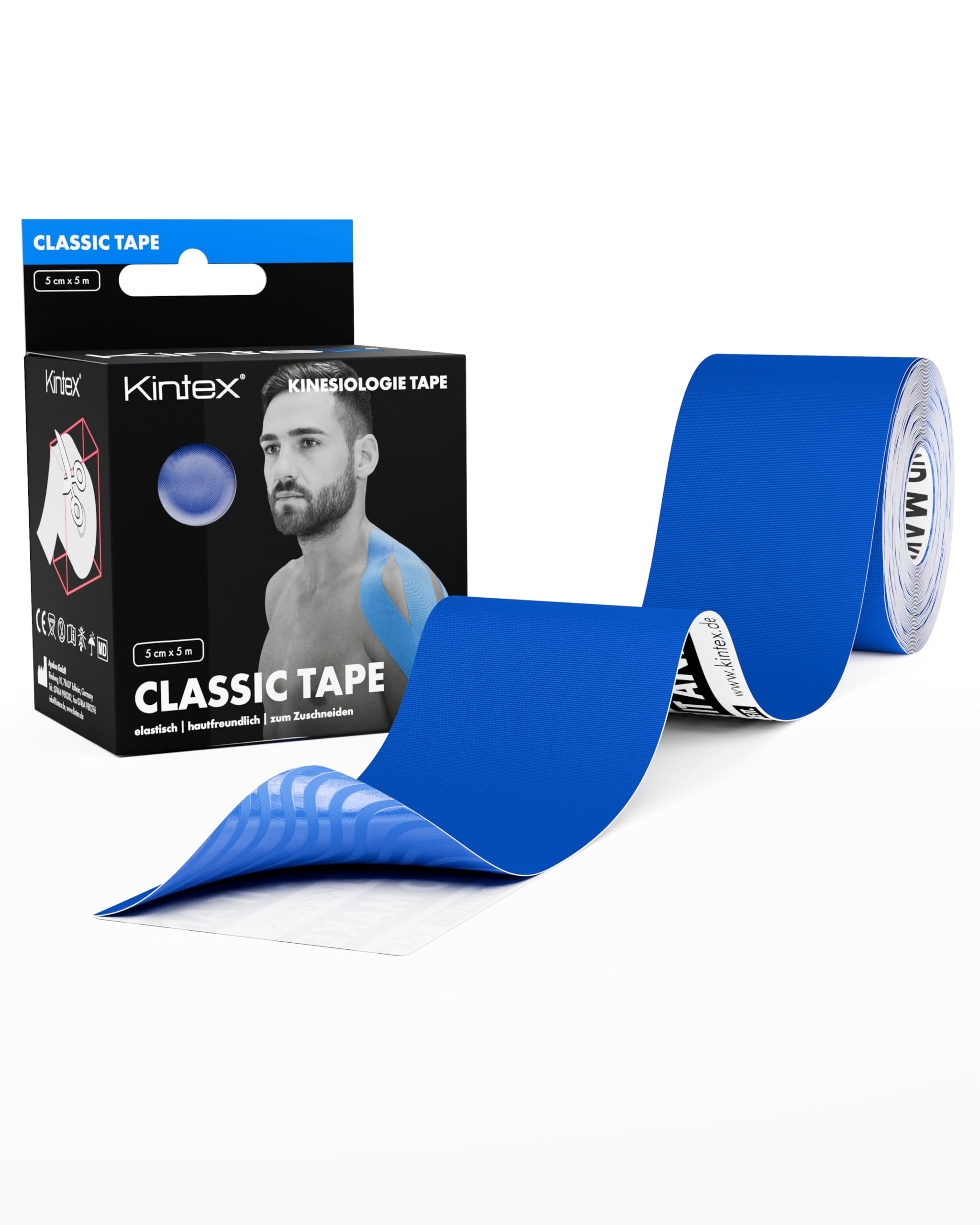 Kintex Classic Kinesiology Tape - Self-Adhesive, Elastic, Waterproof and Anti-Allergic - Sports and Kinesiotape for Use in Sports Injuries - Dark Blue - 5 cm x 5 m