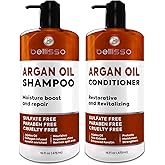 Moroccan Argan Oil Shampoo and Conditioner Set - Sulfate Free with No Parabens - Botanicals for Women and Men - Professional Moisturizing, Anti Frizz, Hydrating Solution for Dry, Wavy and Curly Hair
