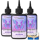HeyClear 300g UV Resin kit Super Clear, Hard, Low Odor, Premixed UV Epoxy Resin Glue Fast Curing for Beginners Jewelry Making, DIY Crafts, Coating and Resina Art