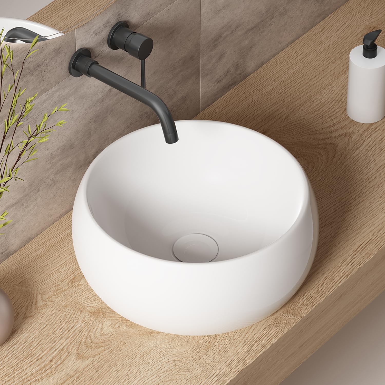 Photo 1 of Vessel Sinks for Bathrooms, OCEALAGOON 16 Inch Round Bathroom Vessel Sink, White Ceramic Porcelain Bathroom Sink Bowl for Vanity, Modern Bathroom Sinks Above Counter