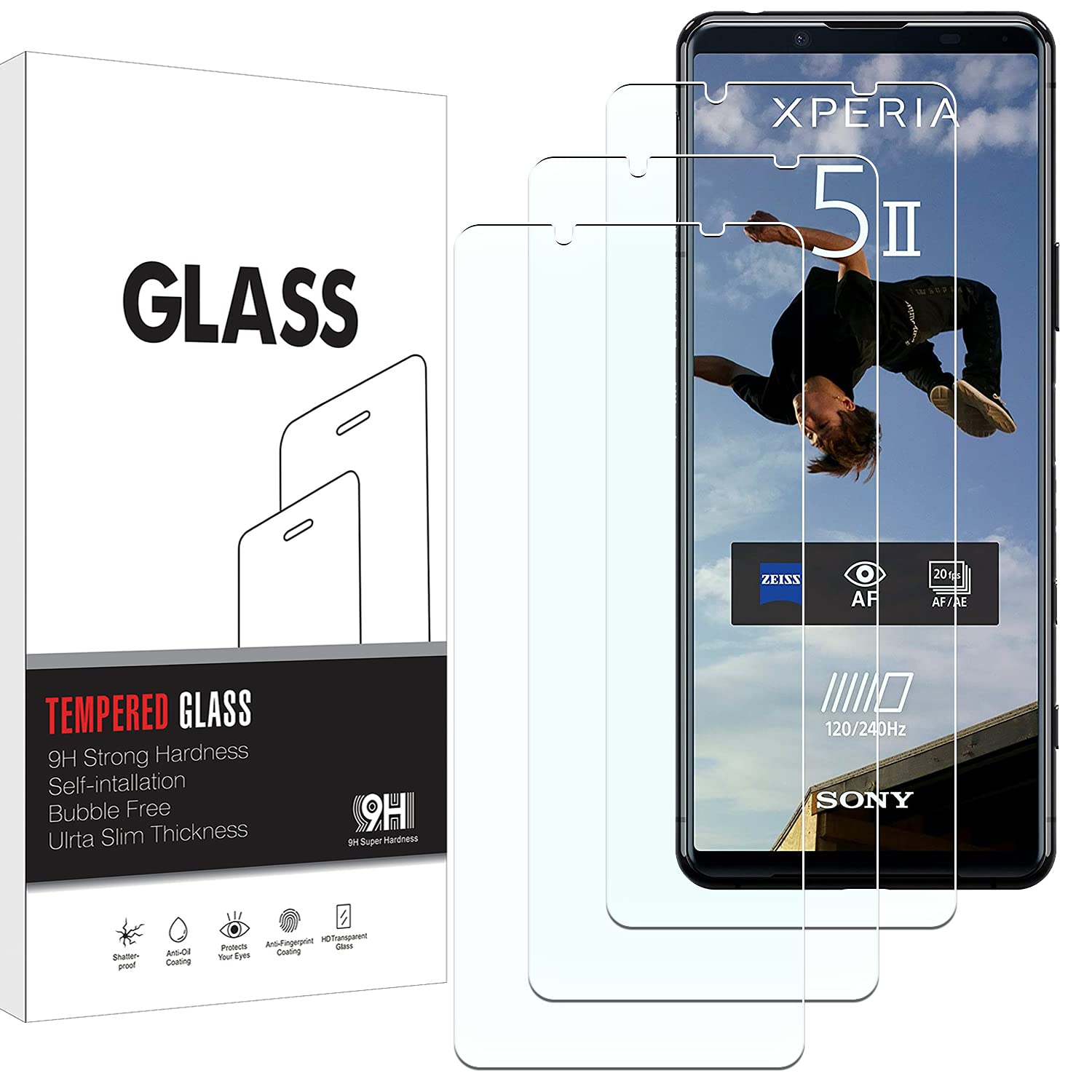 KELOLIN [Pack of 3] Tempered Glass Screen Protector for Sony Xperia 5 II, 9H Hardness, Anti-Scratch, Anti-Bubble, HD Clear Screen Protector Compatible with Sony Xperia 5 II