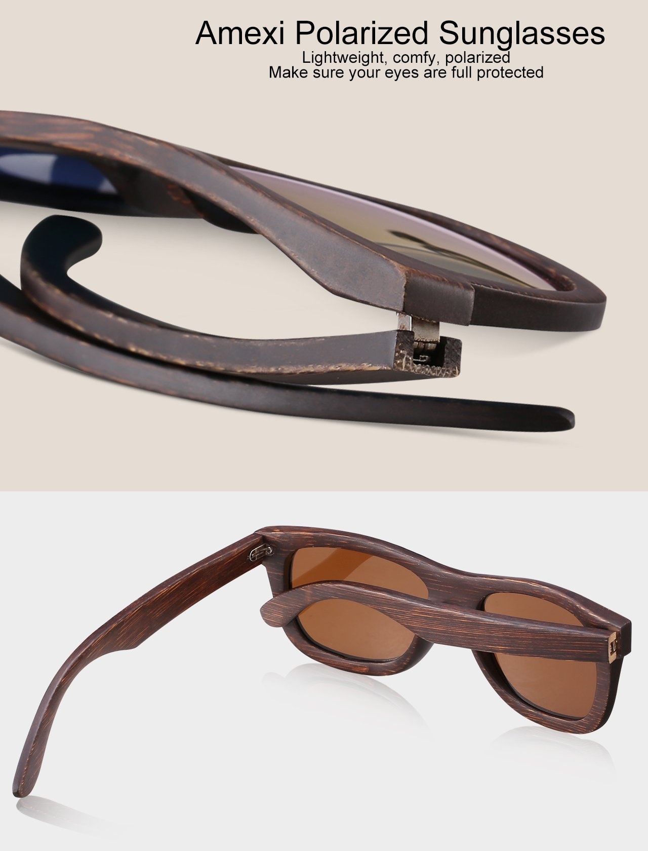 Amexi 2018 Novità Bambù Occhiali da sole con protezione UV400 Donne ,Uomo ,Luce unisex polarizzata anti-UV Occhiali da sole in legno