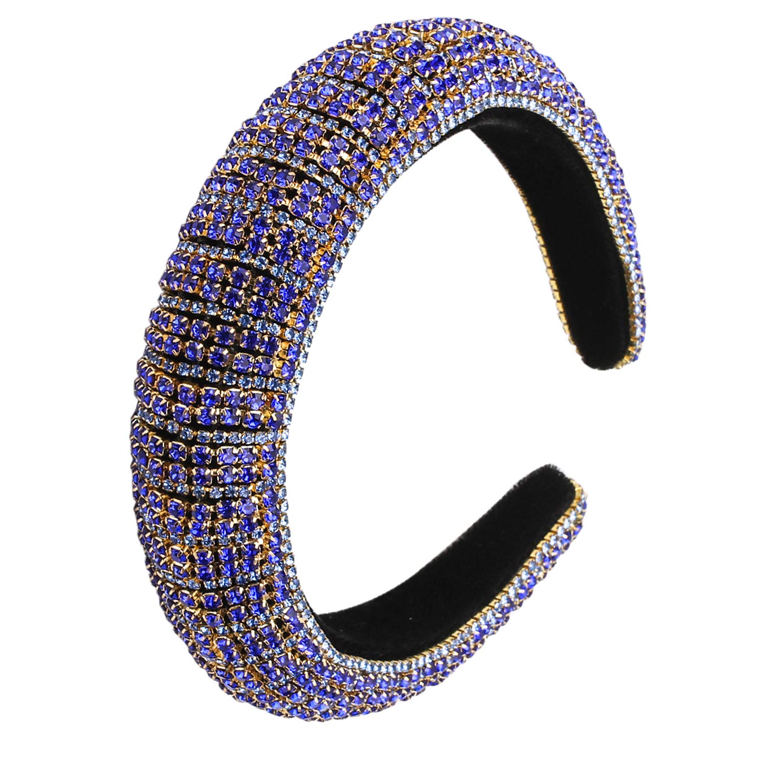 Fashion Rhinestone Headband for Women Velvet Padded Crystal Diamonds Embellished Hair Band Races Goth Wedding Headpiece Hair Accessory : Beauty
