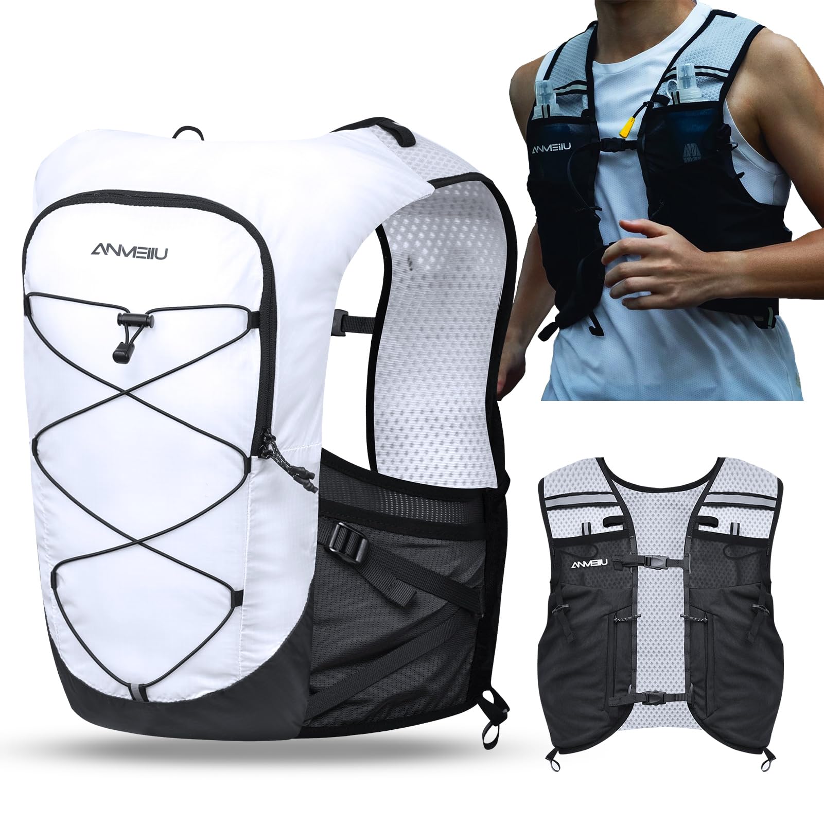 ONDACORE Hydration Pack 5L Lightweight Trail Running Backpack 210g, Running Vest Women Men functional Bicycle Bag for Outdoor Running, Marathon, Cycling, Hiking, Water Backpack (White, M)