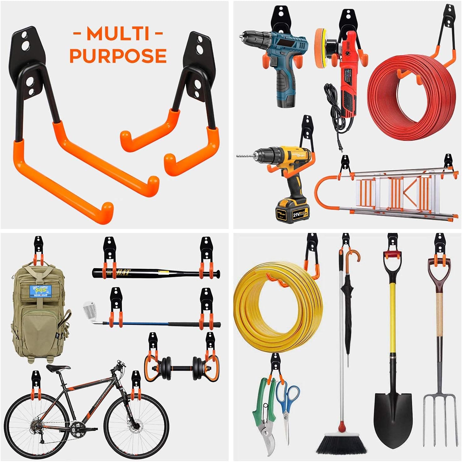 Dstper Garage Hooks, Garage Organizer Utility Hooks, Heavy Duty Garage Storage, Tool Hangers for Garage Wall Utility Wall Garage Hooks and Hangers with Anti-Slip Coating for Tools, Ladders and Bikes - - 
