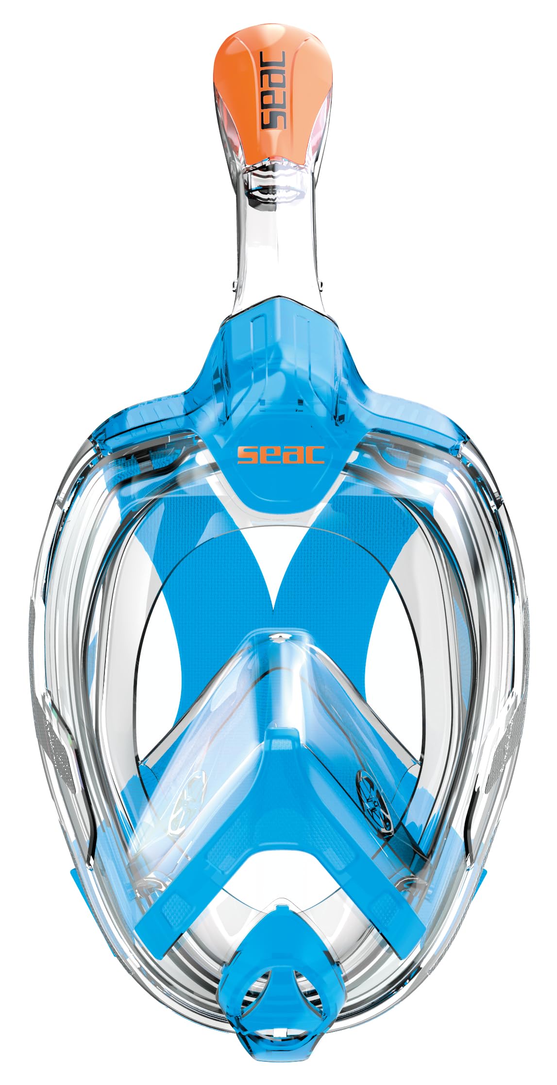 SEAC AMICA, Full Face Snorkel Mask for adults and children from 6 years of age, phthalate-free hypoallergenic polymer face mask, light blue/orange
