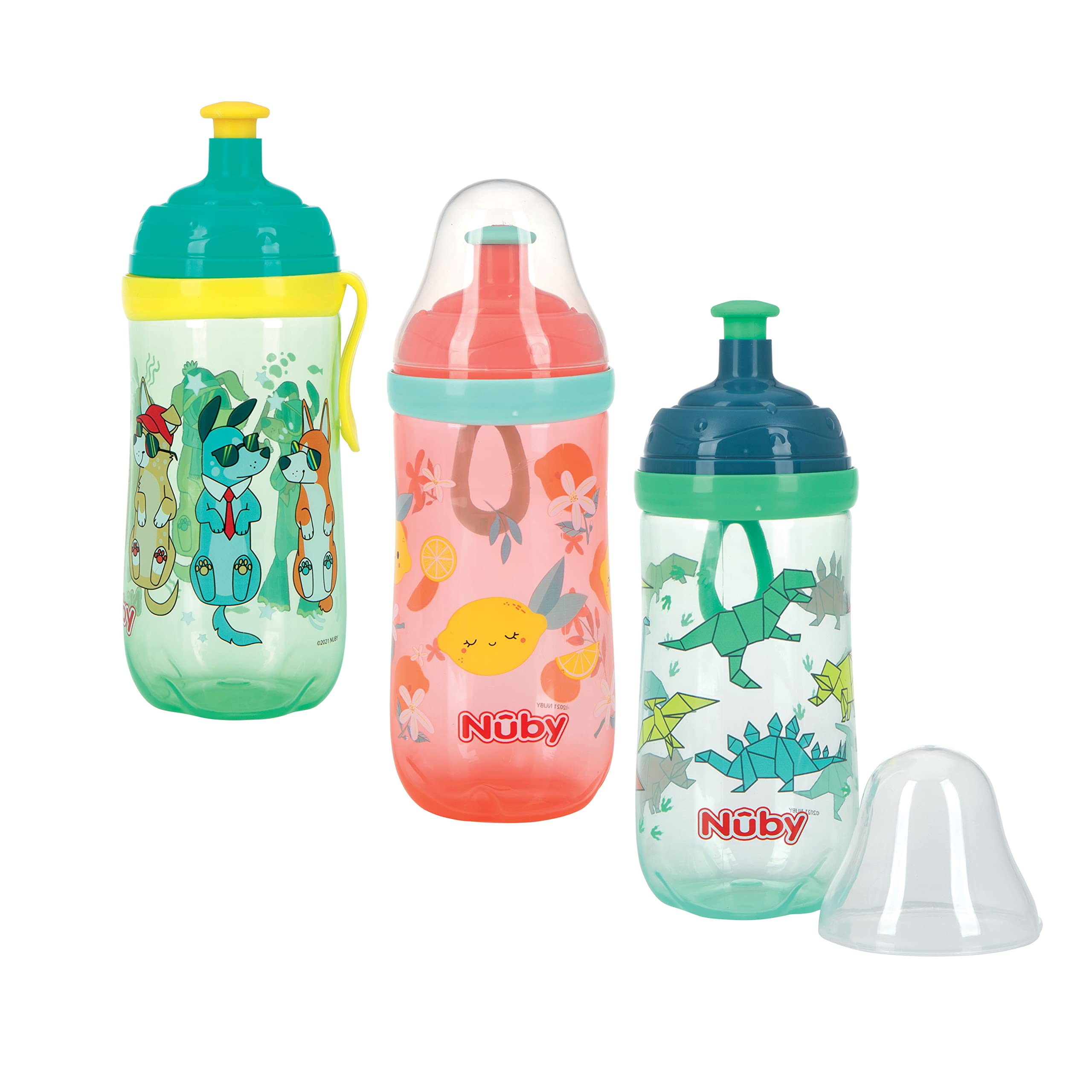 Nuby 2-Stage Busy Sipper Cup with No-Spill Silicone Spout and Free-Flow Pop-Up, 12 Ounce,Assorted(Colors/Designs May Vary), 6m+, 12 OZ
