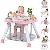 Time Followers® 6-in-1 Baby Activity Center | 4 Stage Montessori-Inspired Toys | Grow Stationary Standing Toddler Table | Jumpers & Bouncers | Must Have for Boy & Girl 6, 12, 24+ Month Old (Pink)