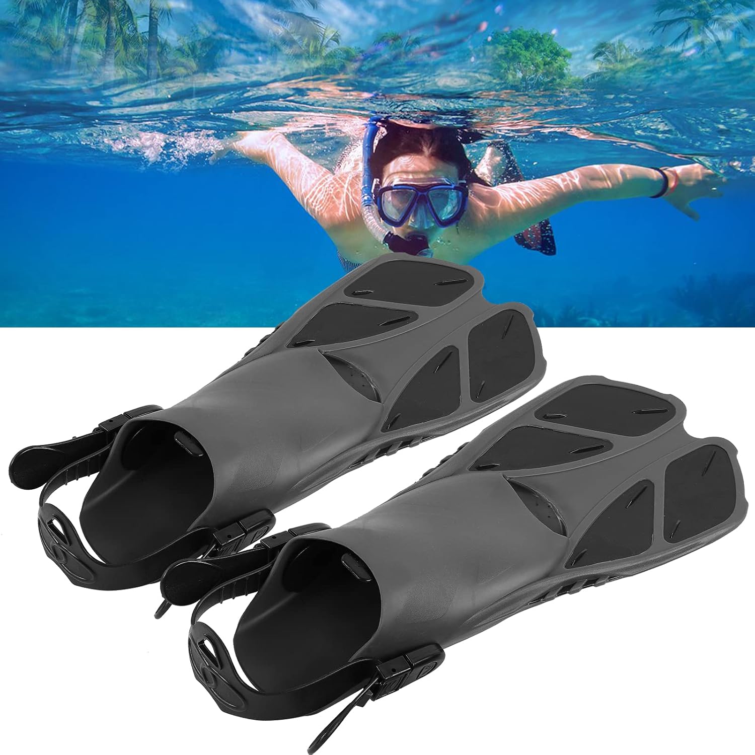 Long diving flippers concentrate water pressure and bring greater