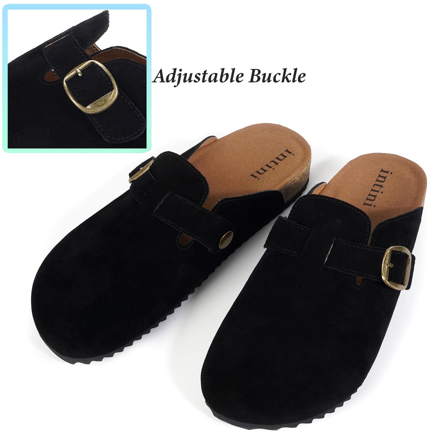 Womens Suede Clogs Mens Genuine Leather Mules Cork Footbed Sandals with Arch Support